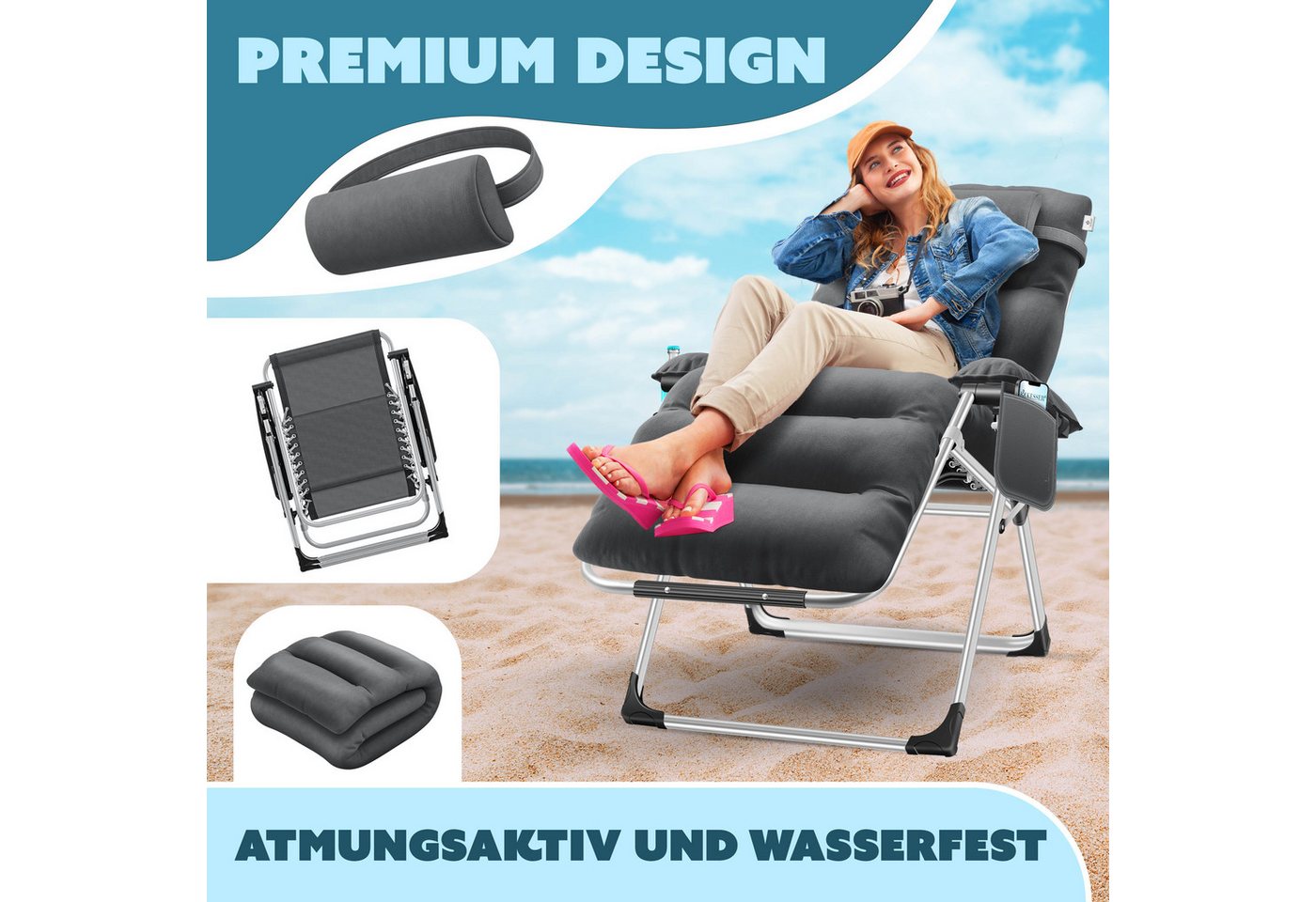 KESSER Sonnenliege Klappbar Basic Rückenlehne Verstellbar Anthrazit
