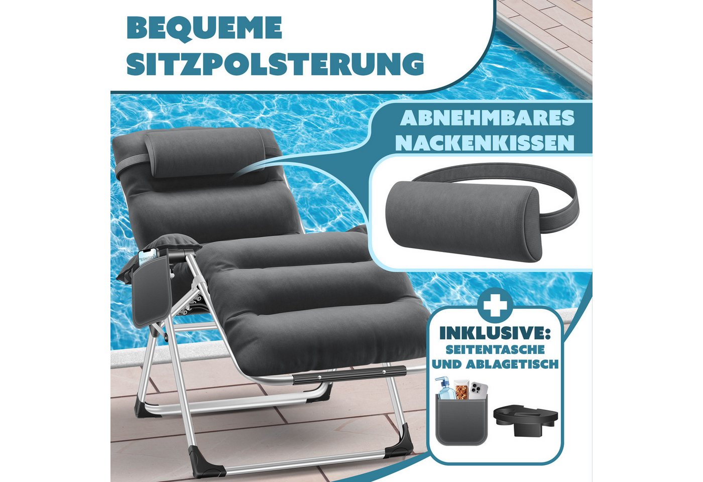 KESSER Sonnenliege Klappbar Basic Rückenlehne Verstellbar Anthrazit Bild 3