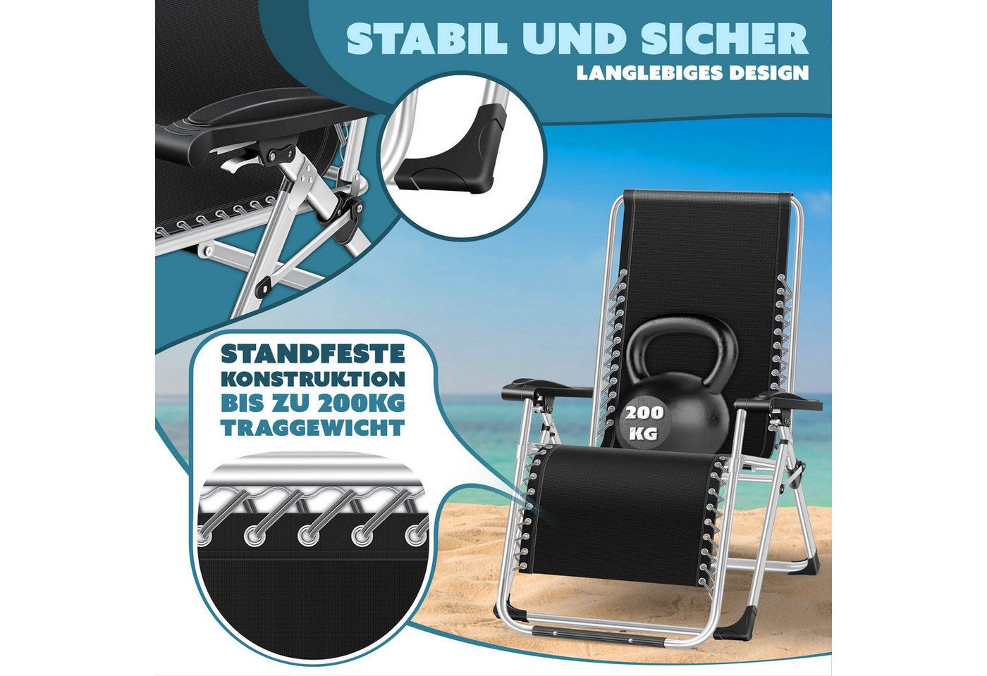KESSER Sonnenliege Klappbar Basic Rückenlehne Verstellbar Anthrazit Bild 4