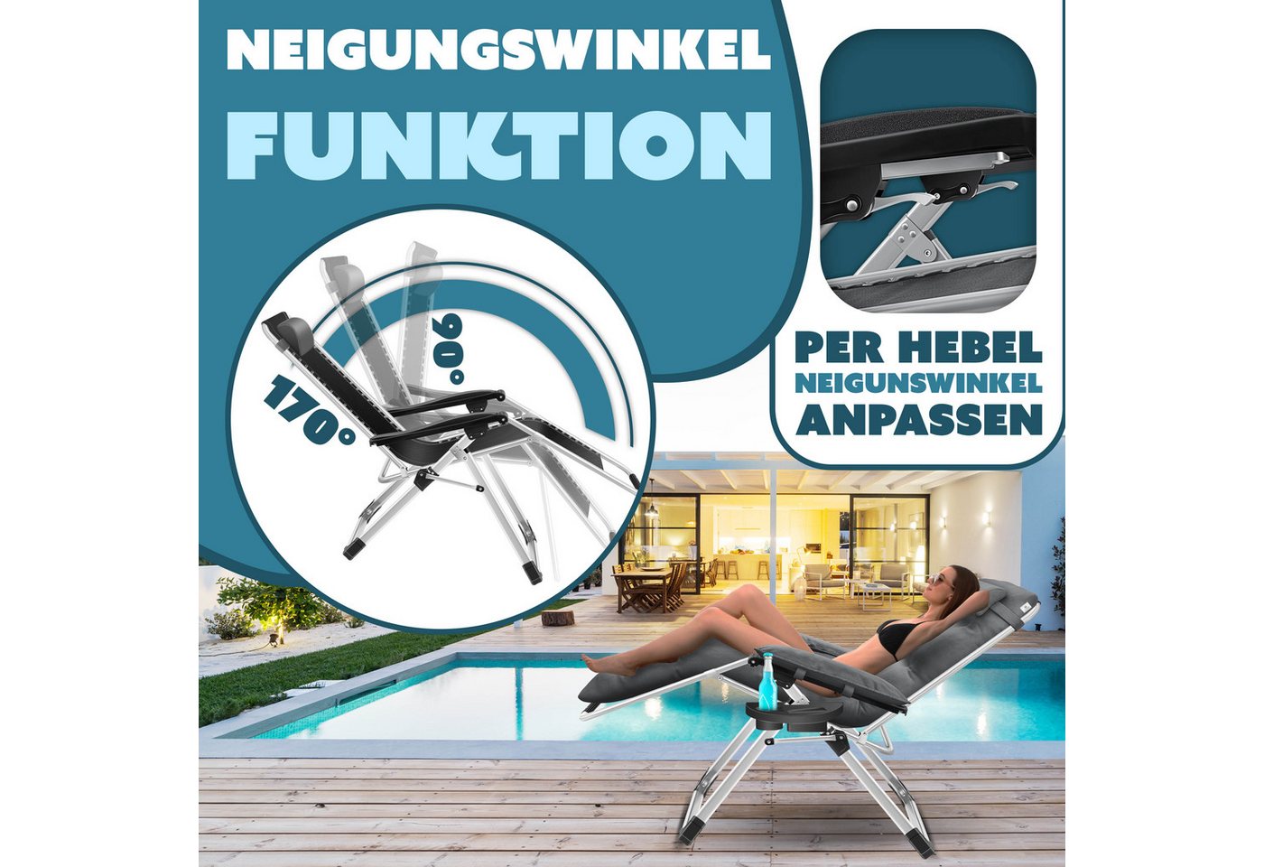 KESSER Sonnenliege Klappbar Basic Rückenlehne Verstellbar Anthrazit Bild 5