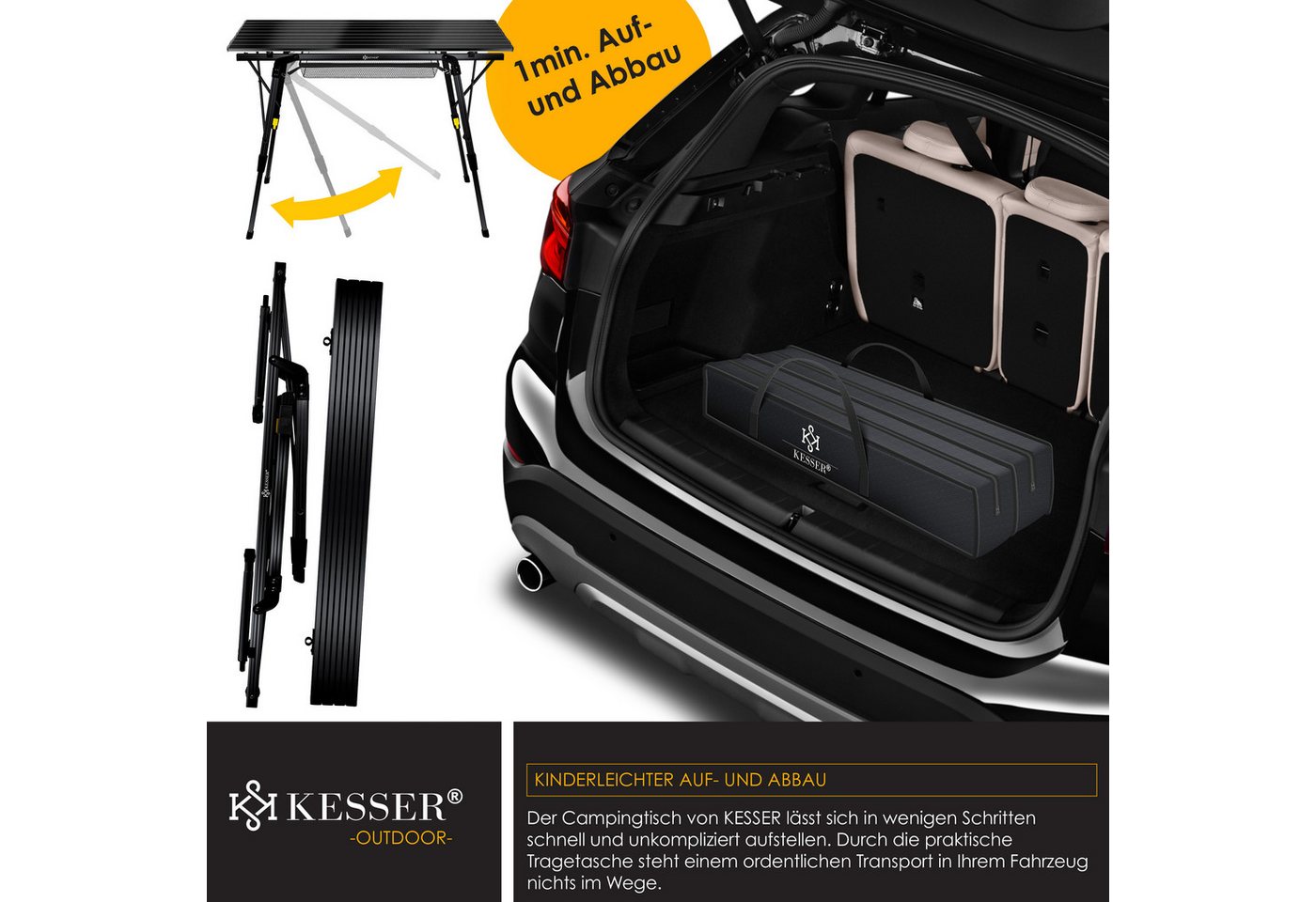 KESSER Campingtisch Faltbar mit Aluminiumrahmen 90 x 53 cm Schwarz Bild 5