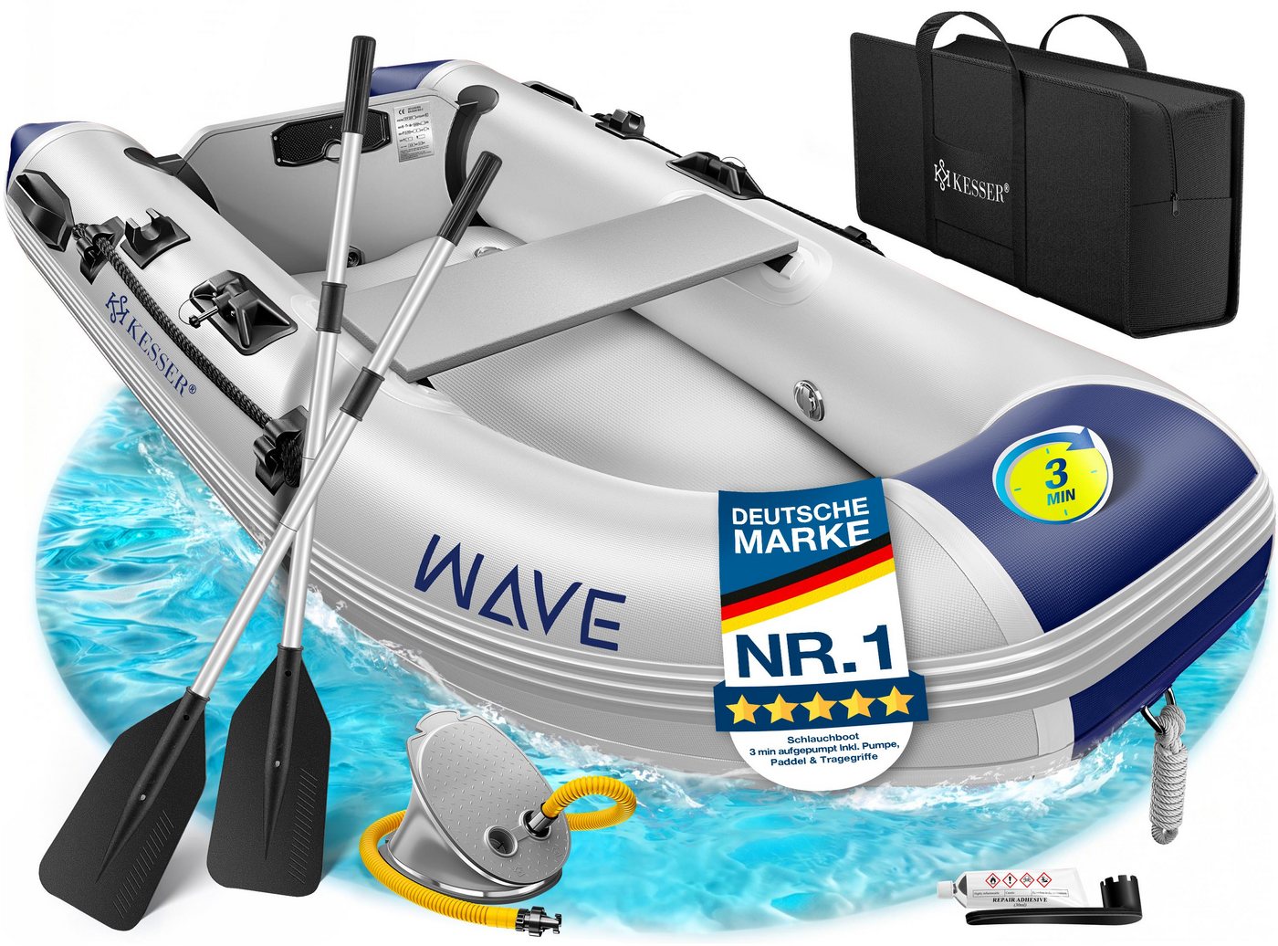 KESSER Schlauchboot WAVE für 2 Personen mit Sitzbank 230 cm Grau Blau Bild 3