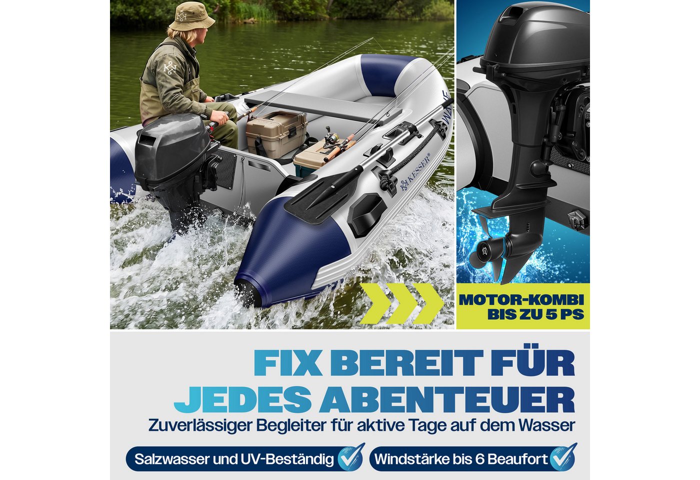 KESSER Schlauchboot WAVE für 2 Personen mit Sitzbank 230 cm Grau Blau Bild 4