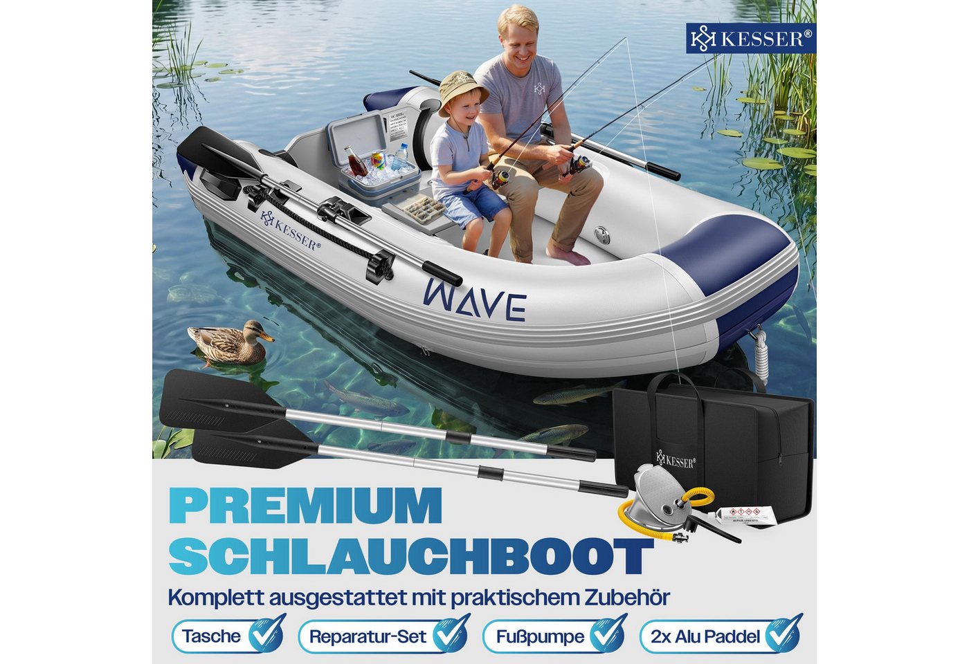 KESSER Schlauchboot WAVE für 2 Personen mit Sitzbank 230 cm Grau Blau Bild 5
