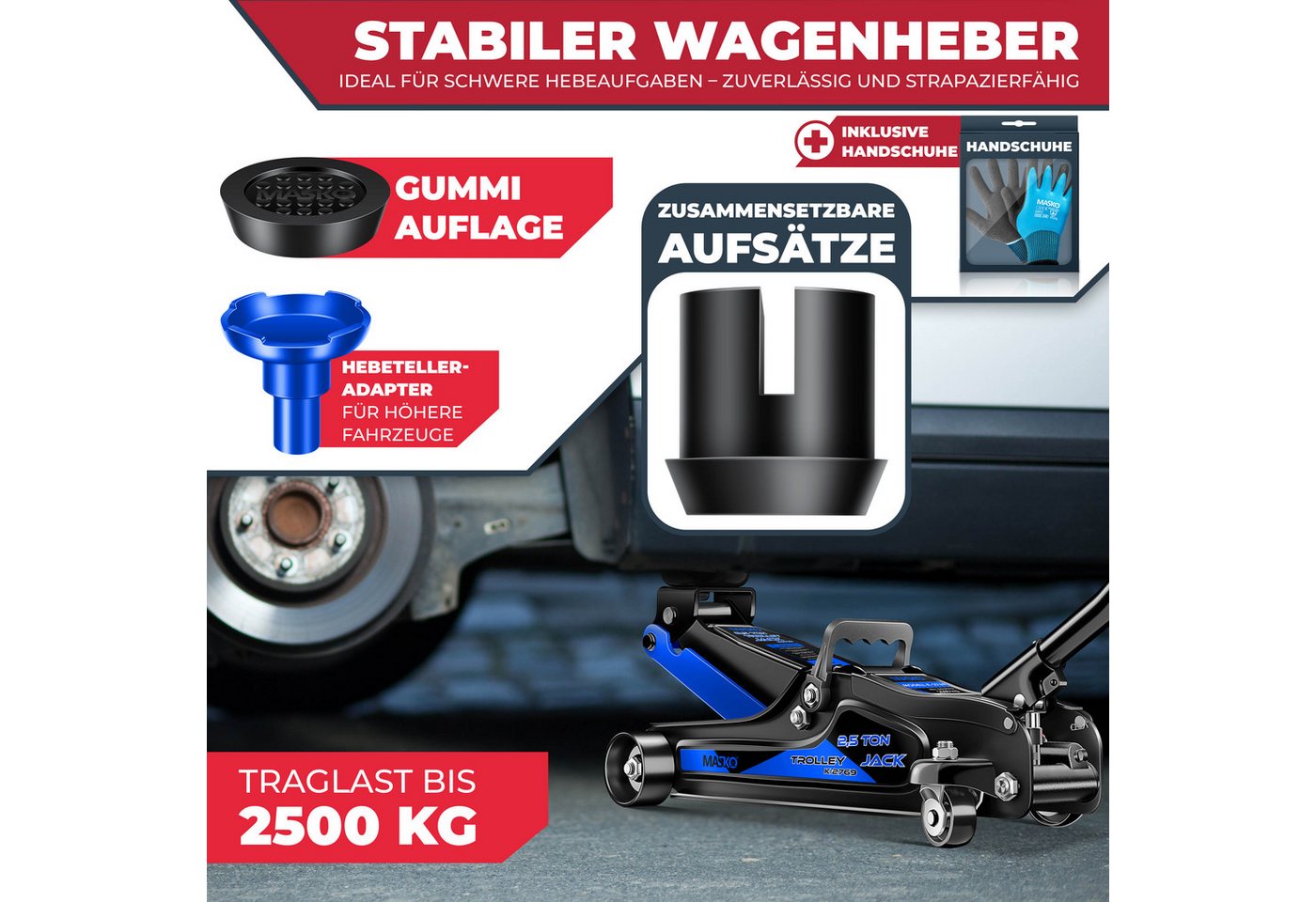 MASKO Hydraulischer Rangierwagenheber Tragkraft 2.5 Tonnen Blau Bild 2