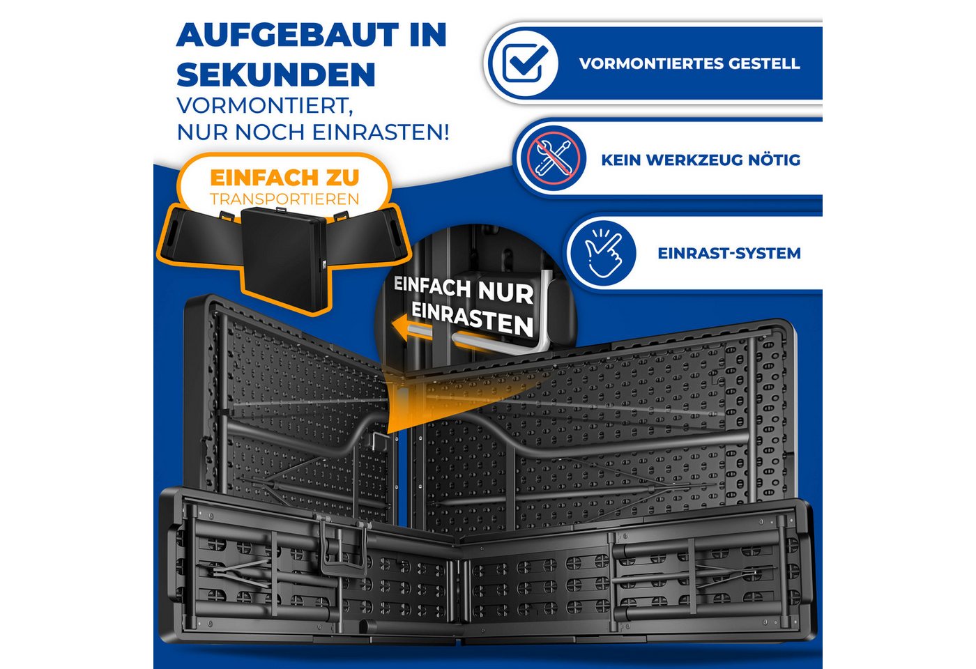 KESSER Bierzeltgarnitur Kunststoff Klappbar Glatt Schwarz 3-Teilig
