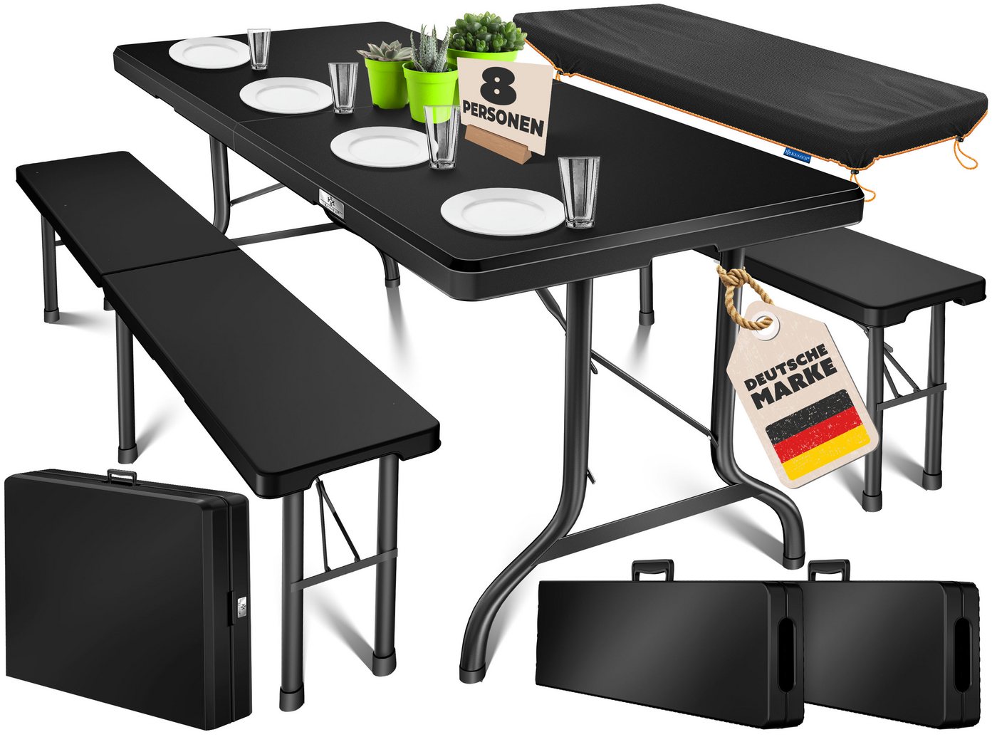 KESSER Bierzeltgarnitur Kunststoff Klappbar Glatt Schwarz 3-Teilig Bild 2