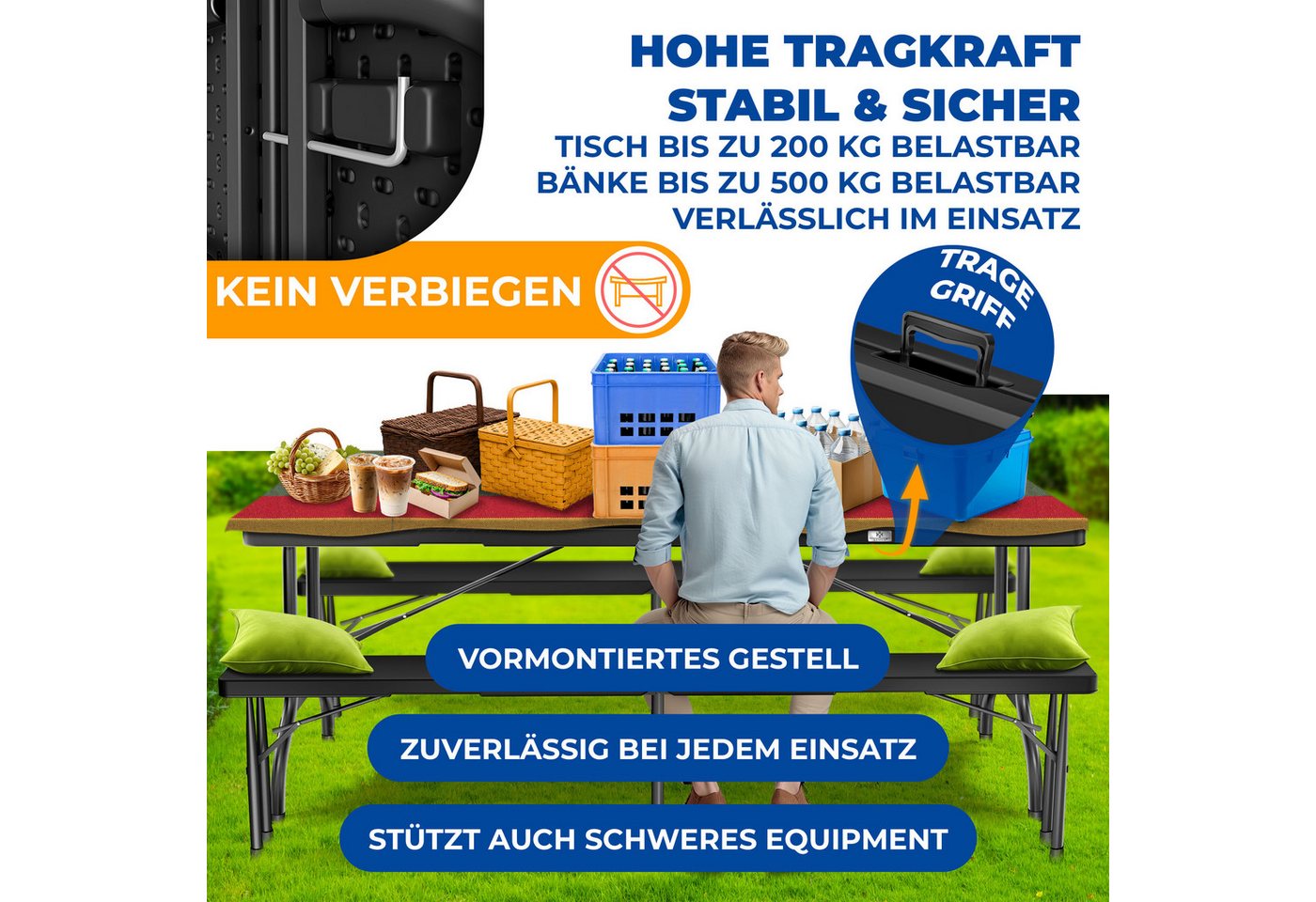 KESSER Bierzeltgarnitur Kunststoff Klappbar Glatt Schwarz 3-Teilig Bild 3