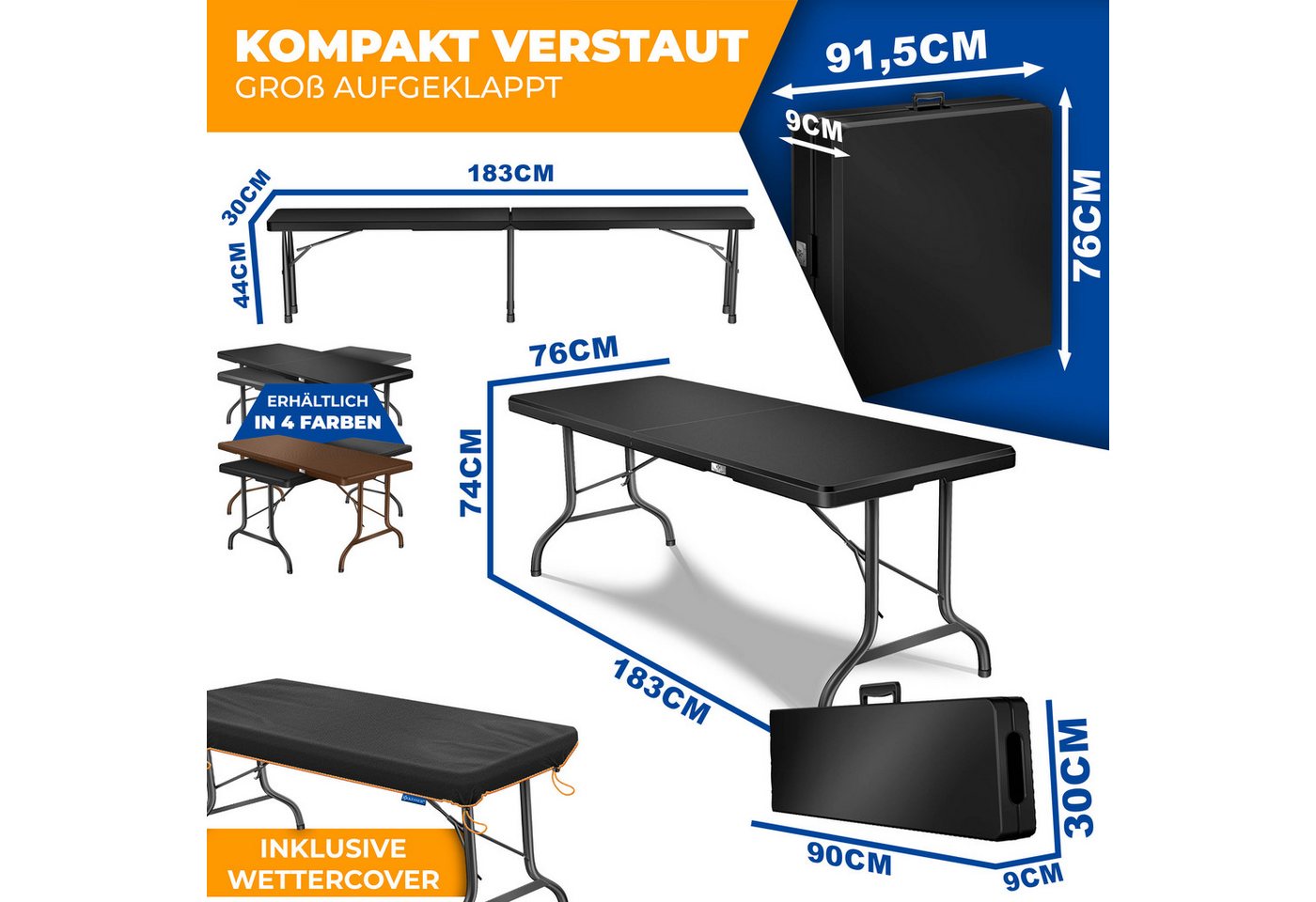 KESSER Bierzeltgarnitur Kunststoff Klappbar Glatt Schwarz 3-Teilig Bild 4