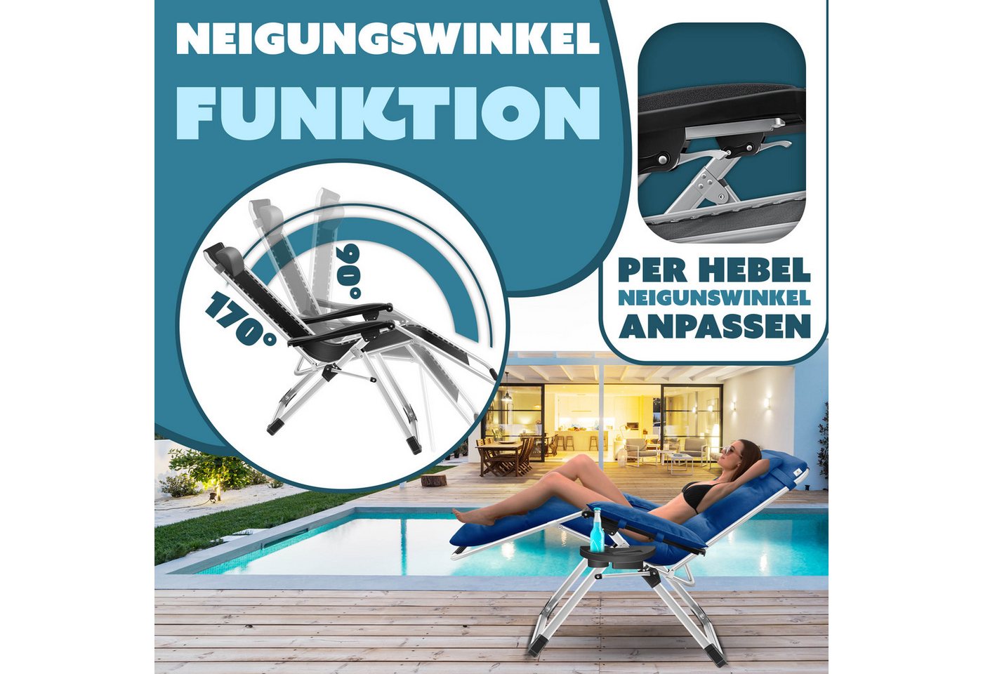 KESSER Sonnenliege Klappbar Basic Rückenlehne Verstellbar Navyblau Bild 2