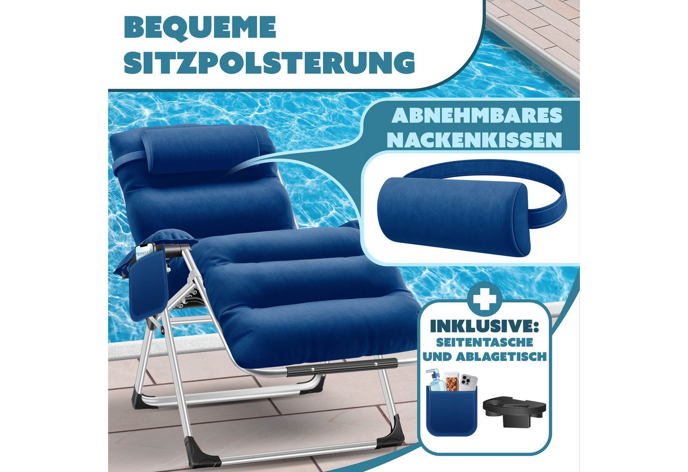 KESSER Sonnenliege Klappbar Basic Rückenlehne Verstellbar Navyblau Bild 4