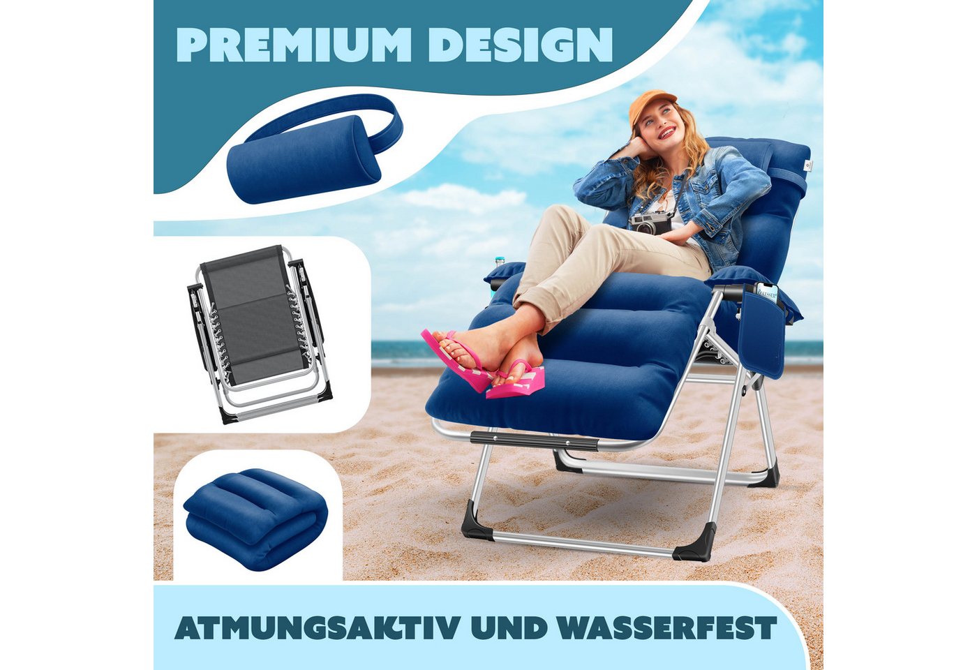 KESSER Sonnenliege Klappbar Basic Rückenlehne Verstellbar Navyblau Bild 5