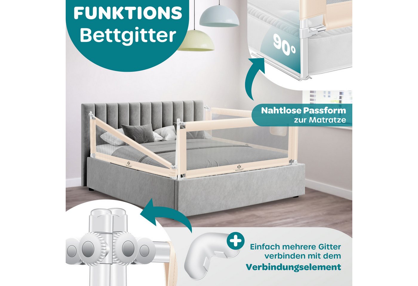 KESSER Bettschutzgitter für Kinder Klappbar Länge 150 cm Beige Bild 2