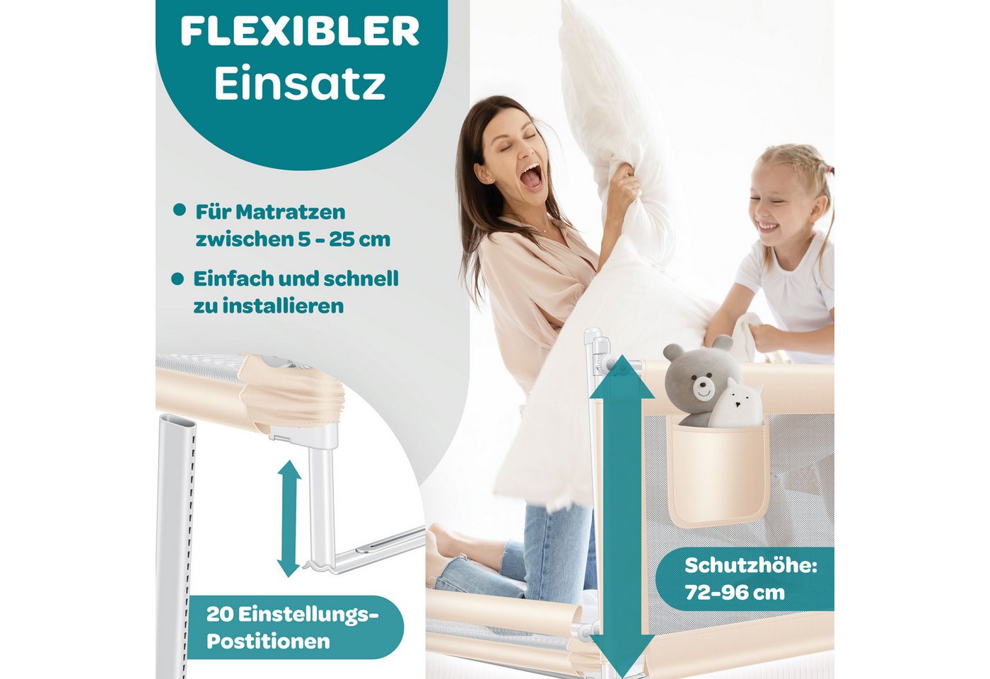 KESSER Bettschutzgitter für Kinder Klappbar Länge 150 cm Beige Bild 4
