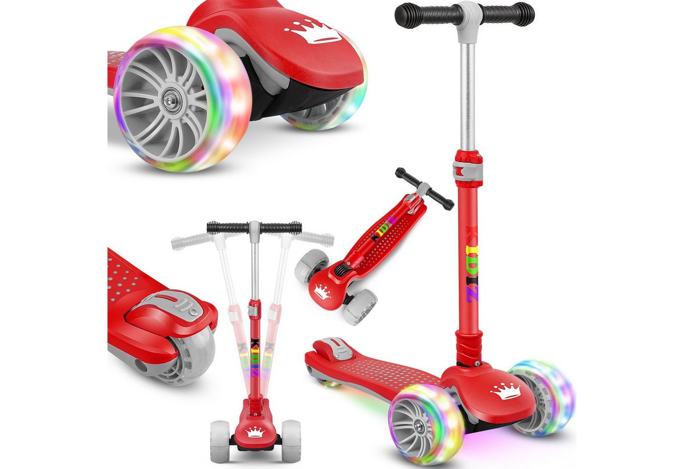 KIDIZ Dreiradscooter X-Pro2 Faltbar PU LED Räder Höhenverstellbar Rot