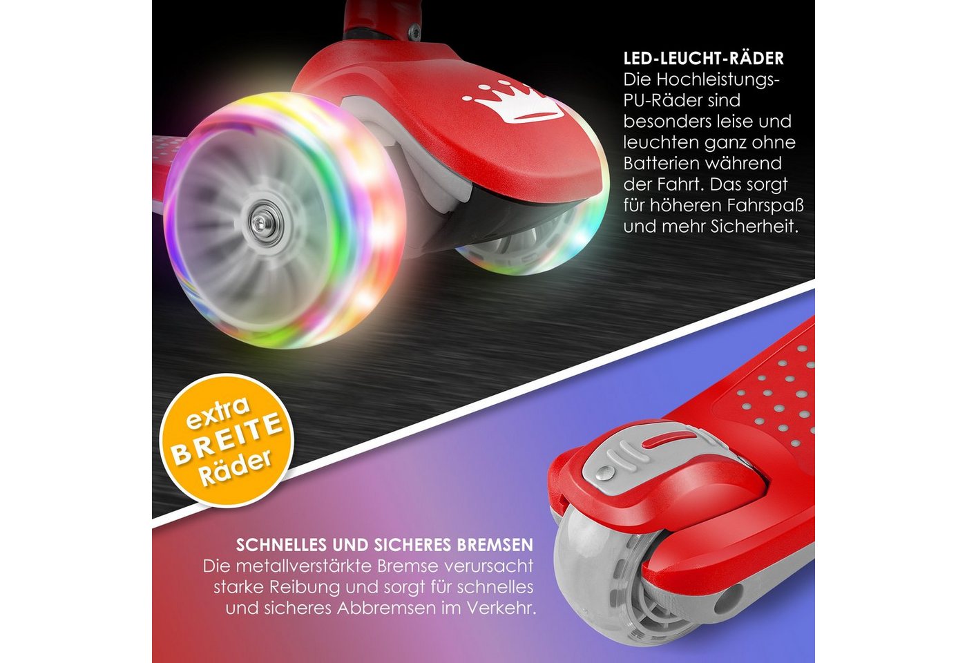 KIDIZ Dreiradscooter X-Pro2 Faltbar PU LED Räder Höhenverstellbar Rot Bild 2