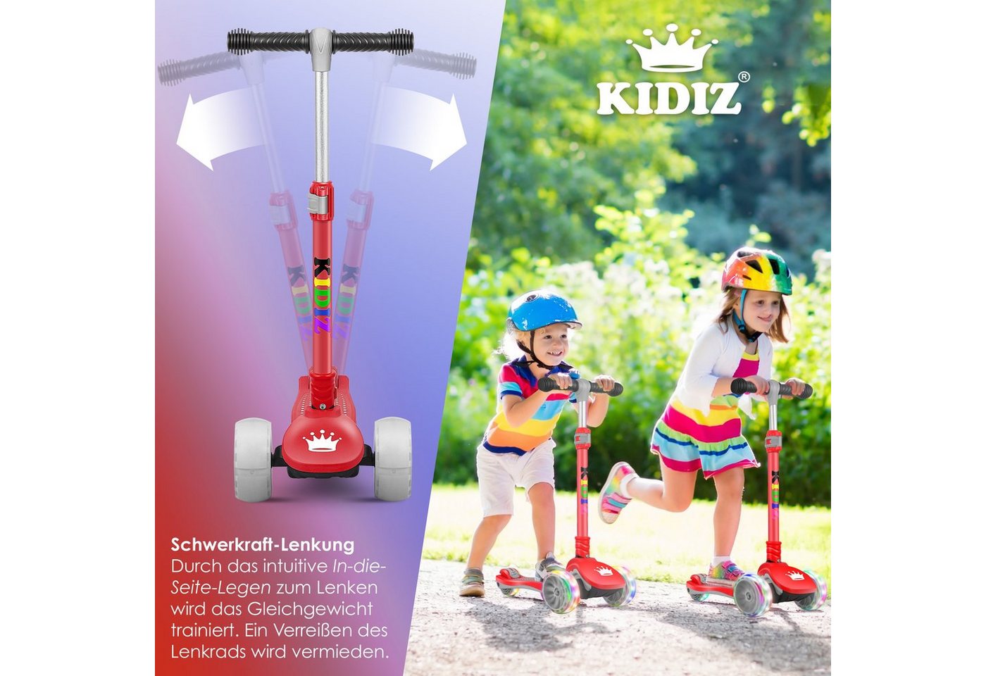 KIDIZ Dreiradscooter X-Pro2 Faltbar PU LED Räder Höhenverstellbar Rot Bild 3