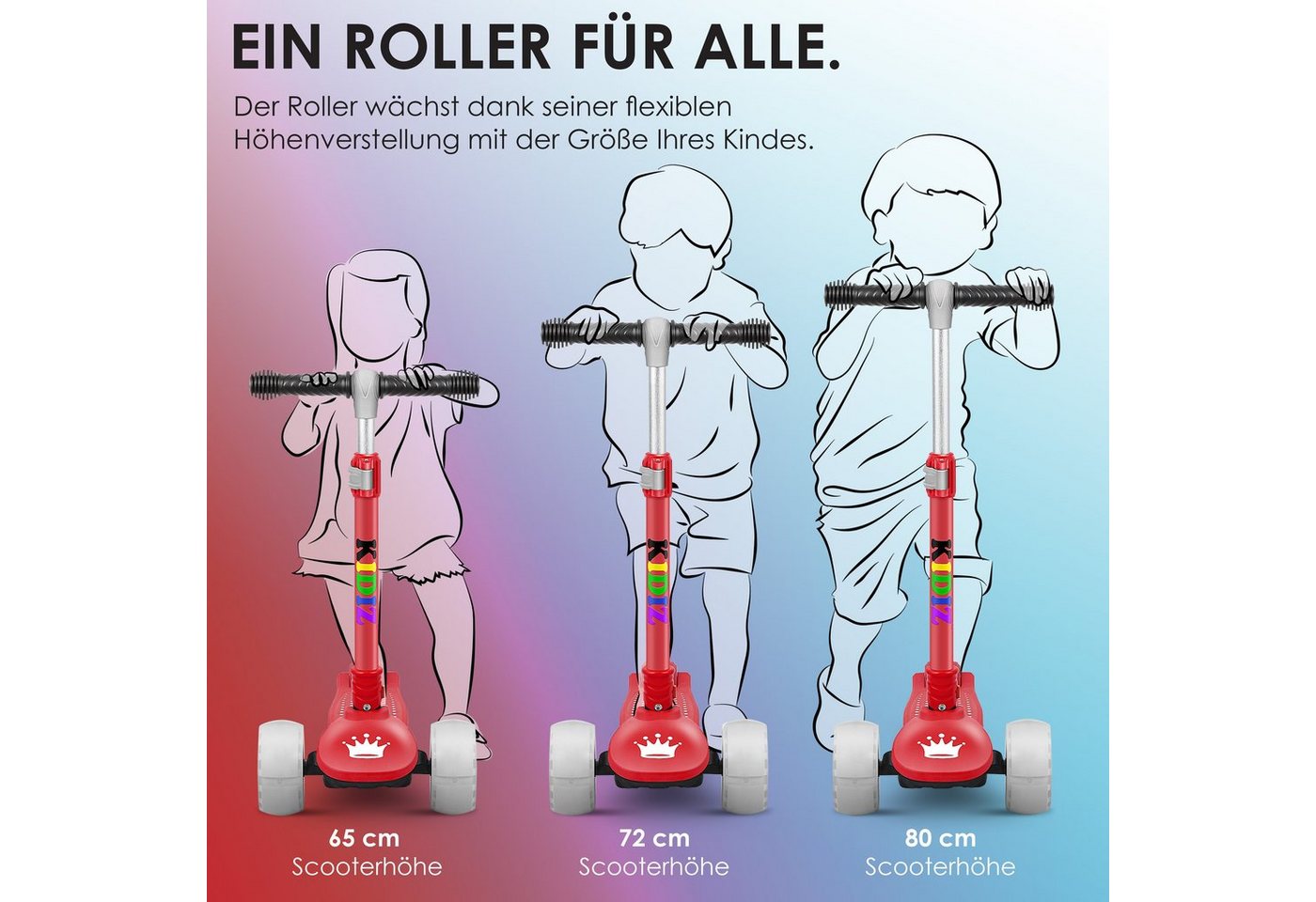 KIDIZ Dreiradscooter X-Pro2 Faltbar PU LED Räder Höhenverstellbar Rot Bild 5