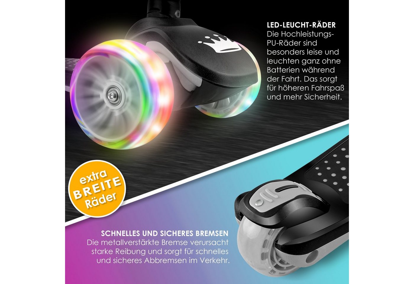 KIDIZ Dreiradscooter X-Pro2 Faltbar PU LED Räder Höhenverstellbar Schwarz Bild 2