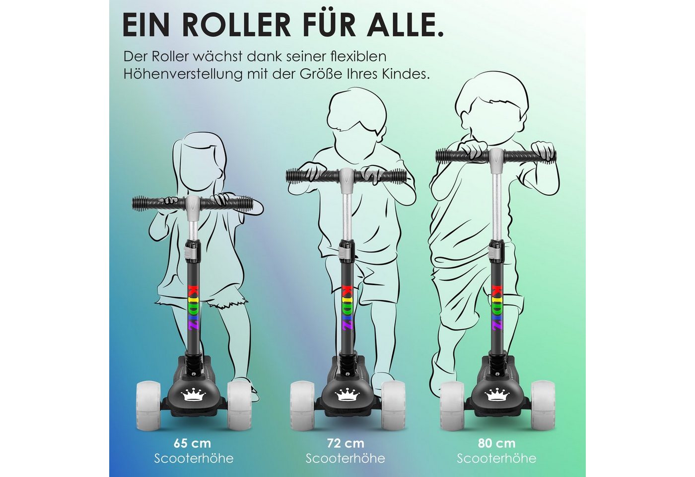 KIDIZ Dreiradscooter X-Pro2 Faltbar PU LED Räder Höhenverstellbar Schwarz Bild 3