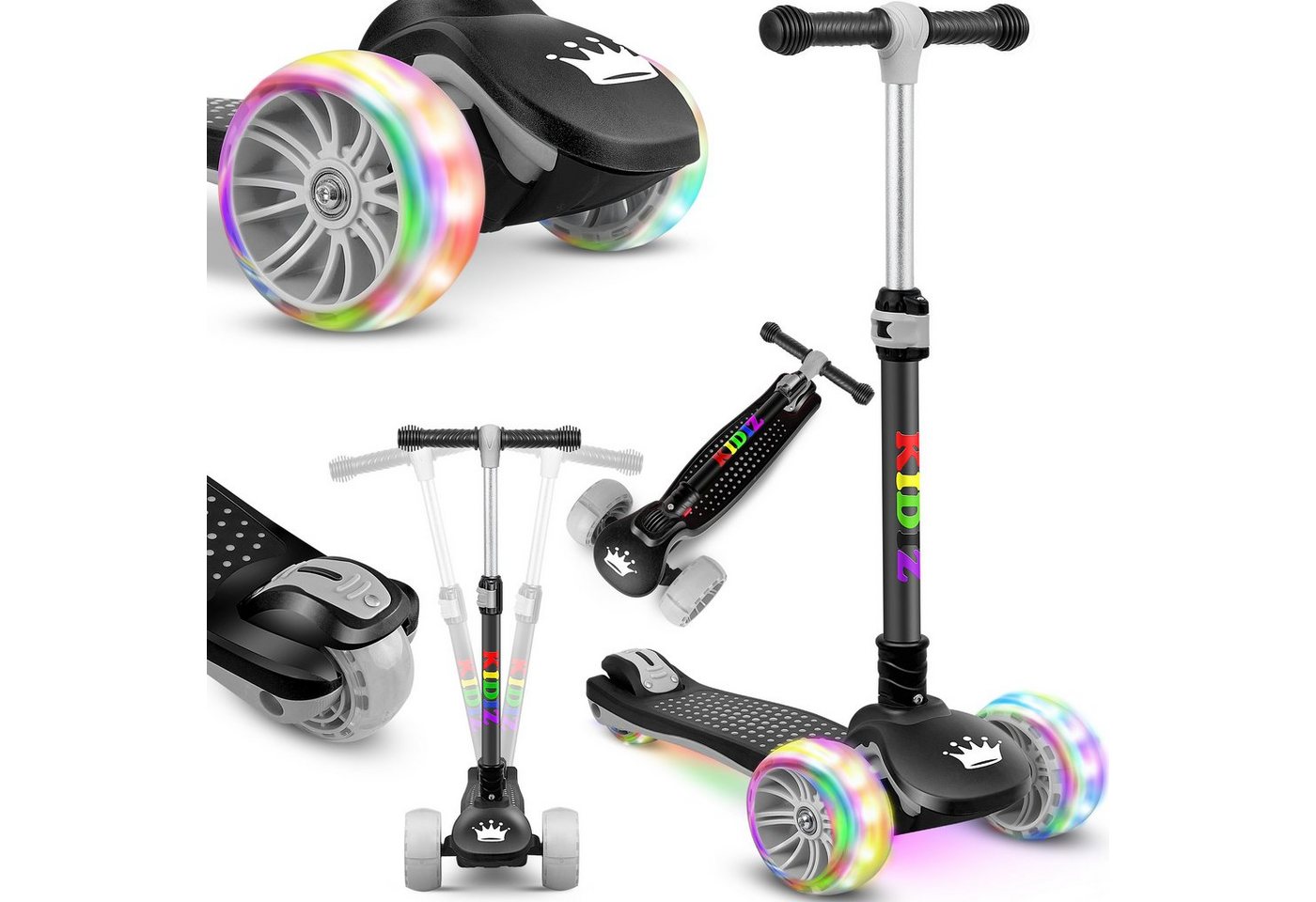 KIDIZ Dreiradscooter X-Pro2 Faltbar PU LED Räder Höhenverstellbar Schwarz Bild 5
