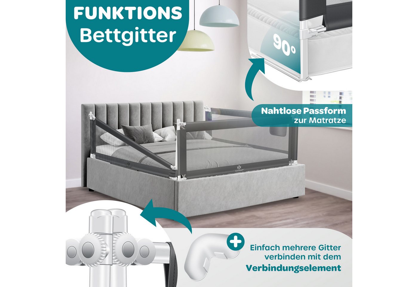 KESSER Bettschutzgitter für Kinder Klappbar Länge 150 cm Dunkelgrau