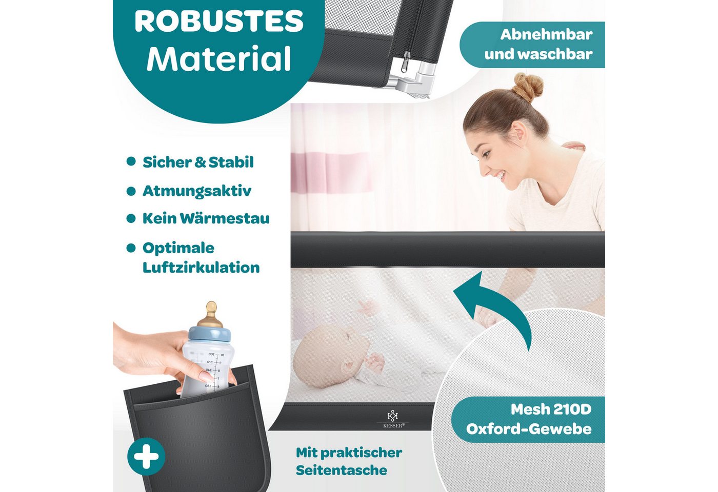 KESSER Bettschutzgitter für Kinder Klappbar Länge 150 cm Dunkelgrau Bild 3