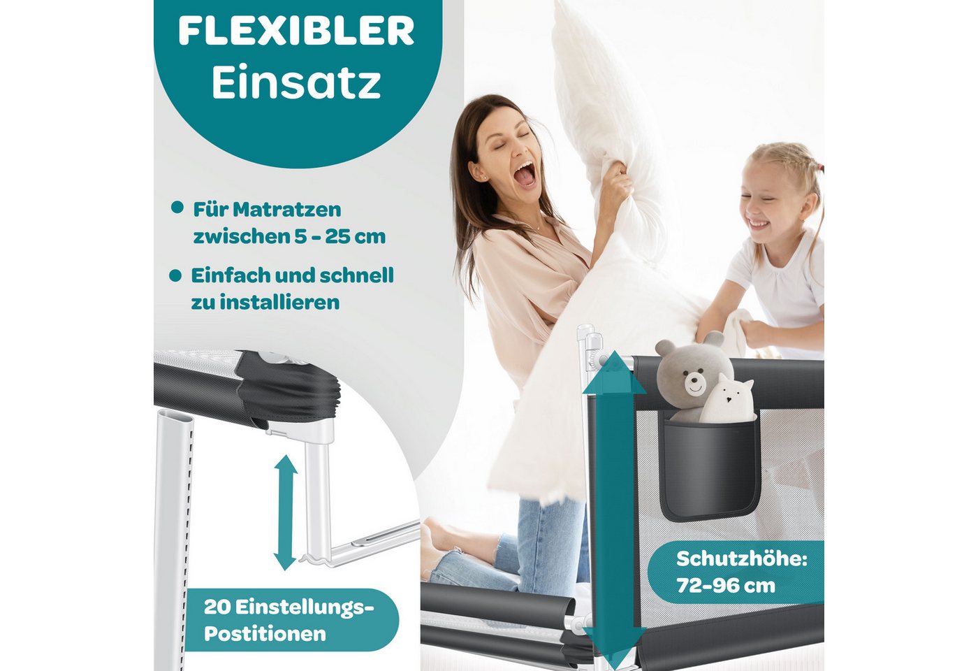 KESSER Bettschutzgitter für Kinder Klappbar Länge 150 cm Dunkelgrau Bild 4