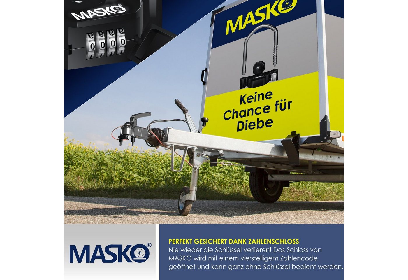 MASKO Anhängerschloss mit Zahlencode Diebstahlschutz Stahl Schwarz Bild 5