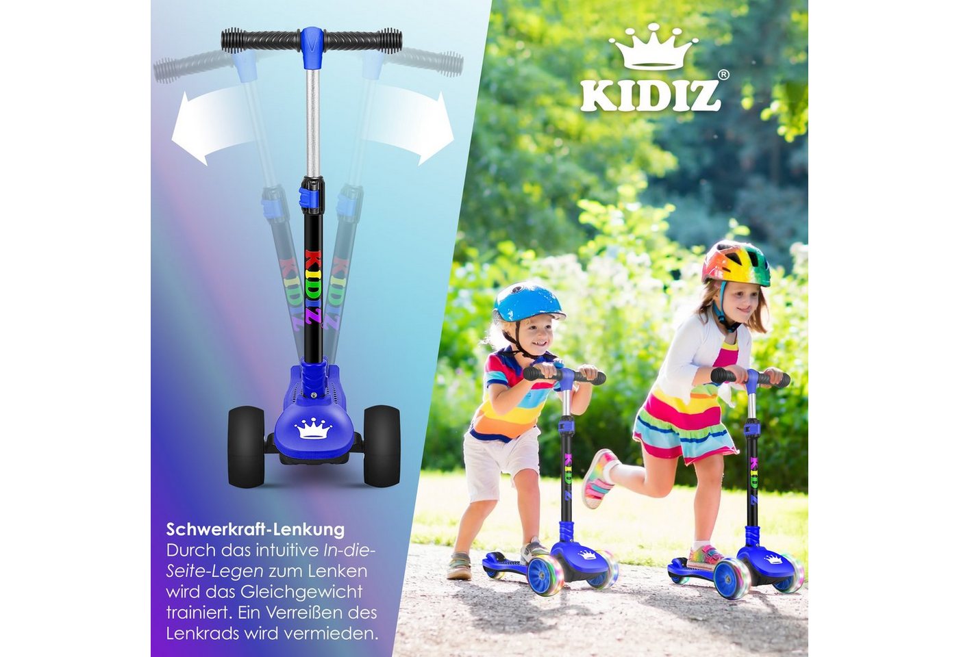 KIDIZ Dreiradscooter X-Pro2 Faltbar PU LED Räder Höhenverstellbar Schwarz Blau Bild 2