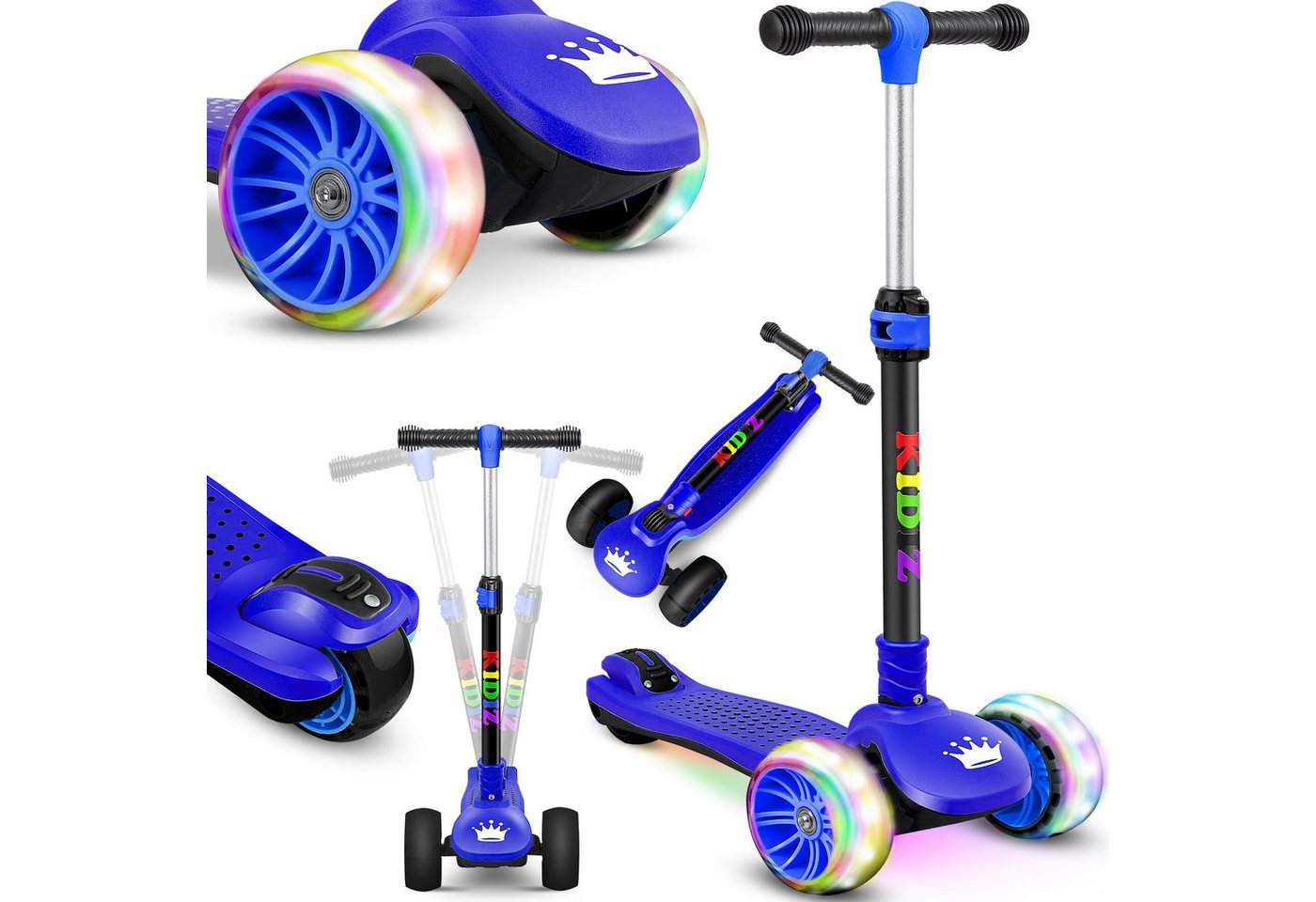 KIDIZ Dreiradscooter X-Pro2 Faltbar PU LED Räder Höhenverstellbar Schwarz Blau Bild 3