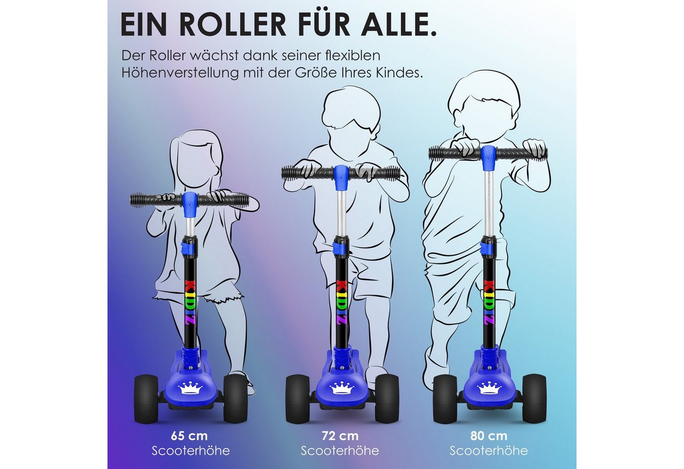 KIDIZ Dreiradscooter X-Pro2 Faltbar PU LED Räder Höhenverstellbar Schwarz Blau Bild 4