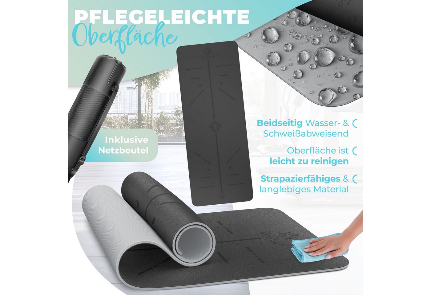 KESSER Gymnastikmatte TPE Rutschfest Größe 183 x 61 cm Farbe Grau Bild 4