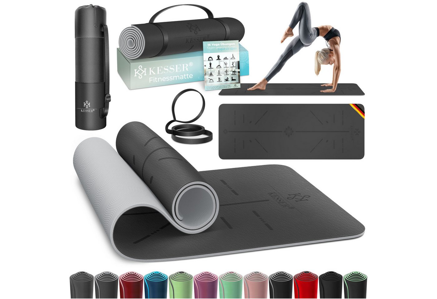 KESSER Gymnastikmatte TPE Rutschfest Größe 183 x 61 cm Farbe Grau Bild 5