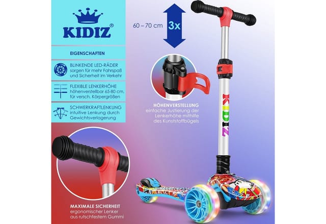 KIDIZ Dreiradscooter X-Pro2 Faltbar PU LED Räder Höhenverstellbar Graffiti