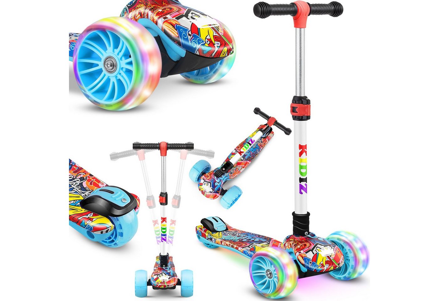 KIDIZ Dreiradscooter X-Pro2 Faltbar PU LED Räder Höhenverstellbar Graffiti Bild 3