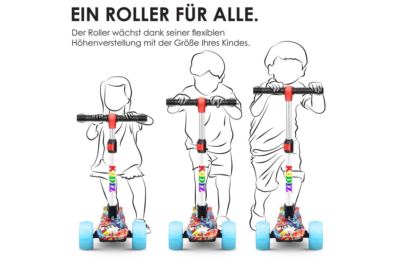 KIDIZ Dreiradscooter X-Pro2 Faltbar PU LED Räder Höhenverstellbar Graffiti Bild 4