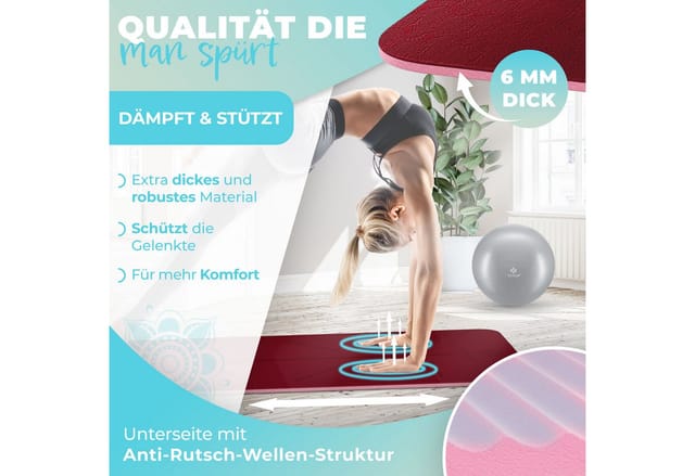 KESSER Gymnastikmatte TPE Rutschfest Größe 183 x 61 cm Farbe Bordeaux