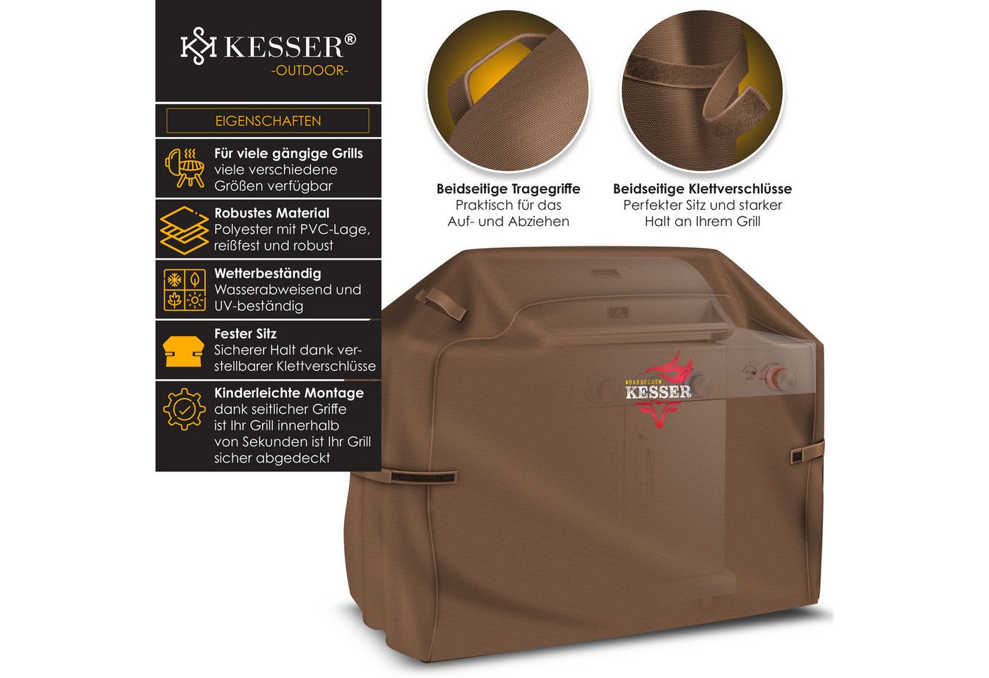 KESSER BBQ Grillabdeckung 600D Wetterfest 147 x 61 x 122 cm Braun Bild 3