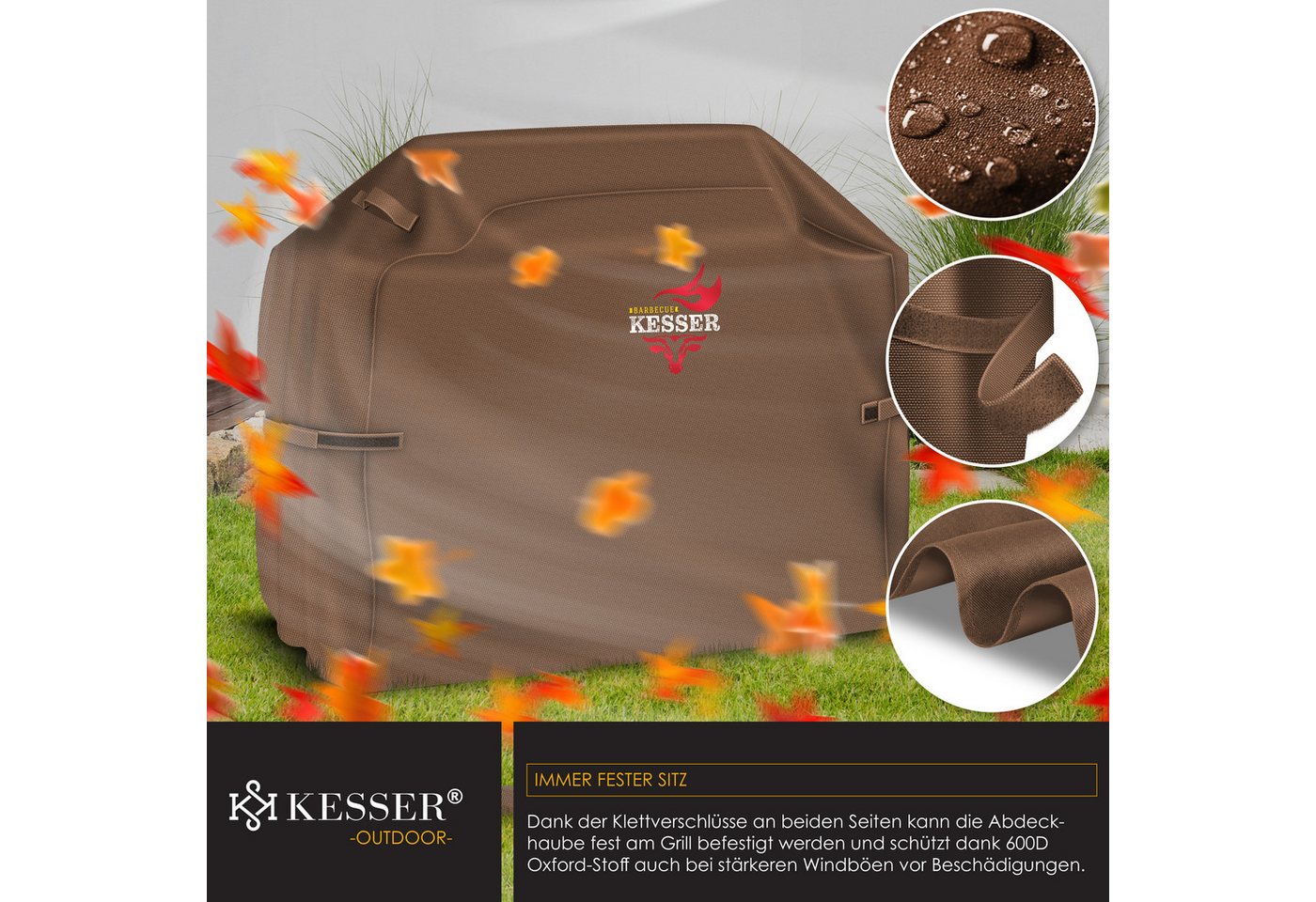 KESSER BBQ Grillabdeckung 600D Wetterfest 147 x 61 x 122 cm Braun Bild 4