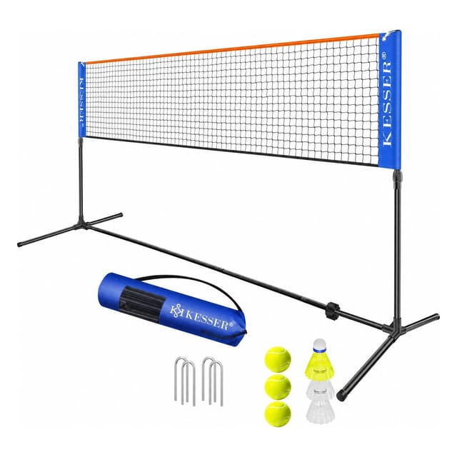 KESSER Badmintonnetz 3fach Höhenverstellbar 300 cm Blau inkl. 3 Federbälle
