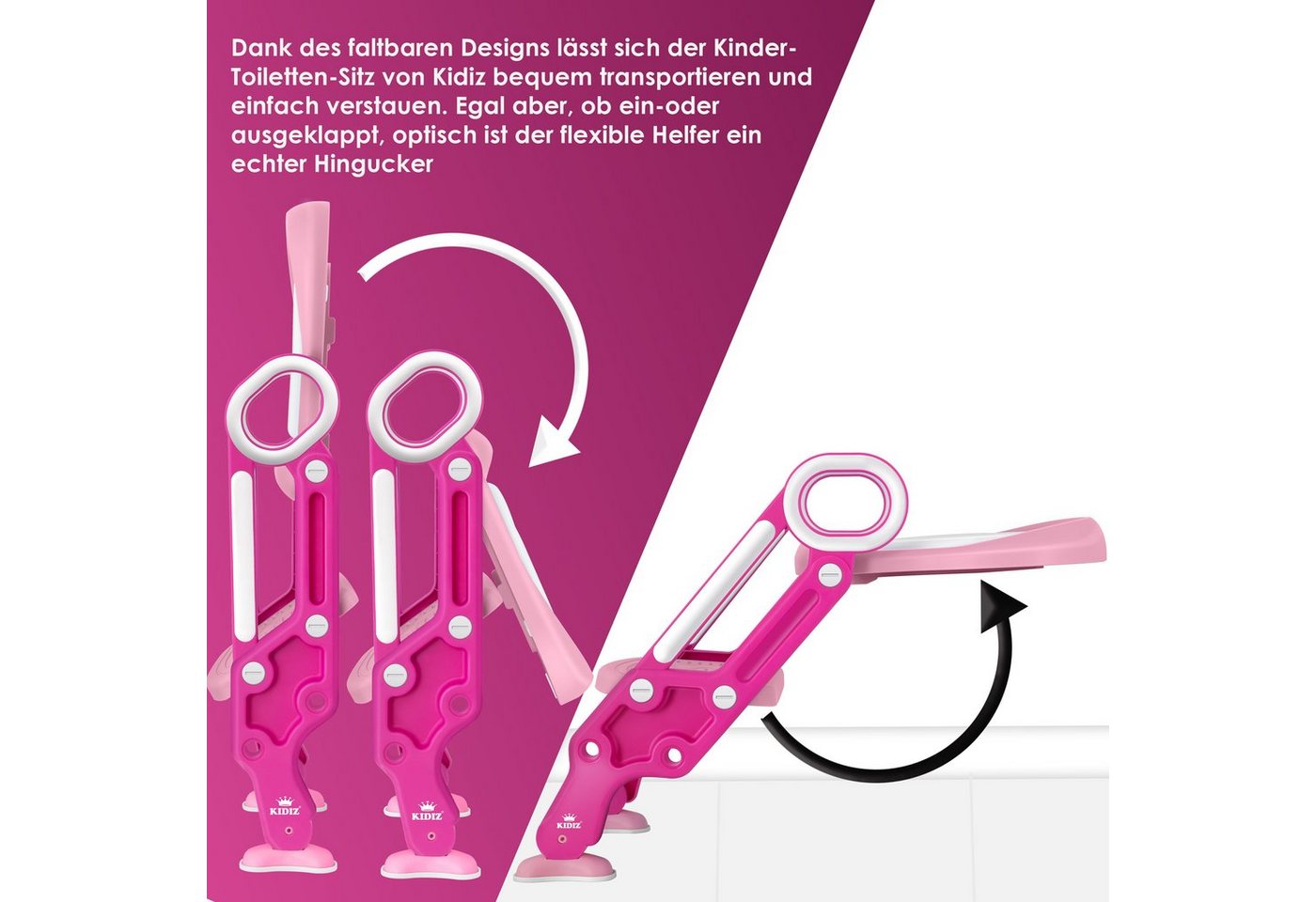 KIDIZ Kinder Toilettensitz Toilettentrainer mit Treppe und Griffen Pink