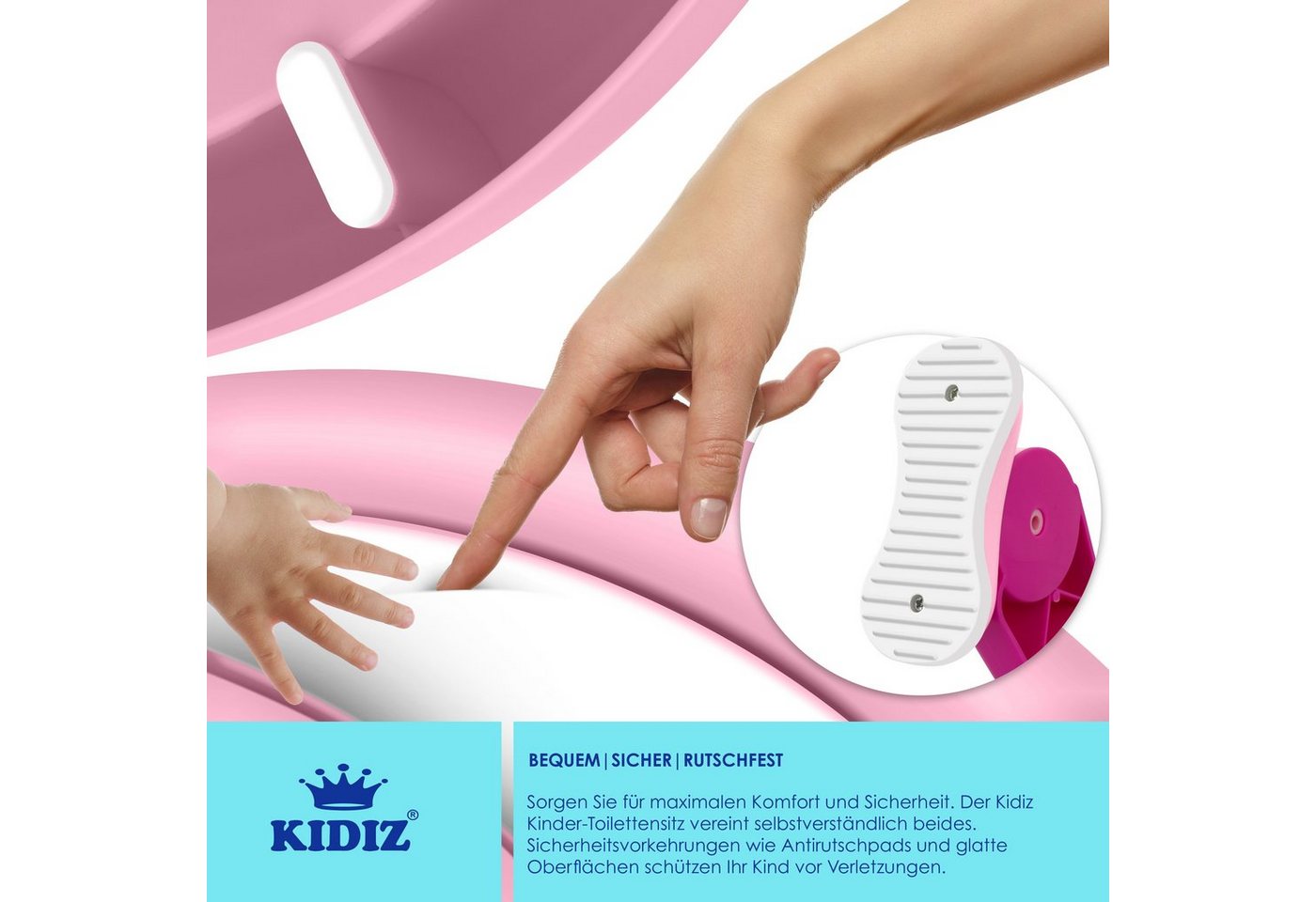 KIDIZ Kinder Toilettensitz Toilettentrainer mit Treppe und Griffen Pink Bild 2