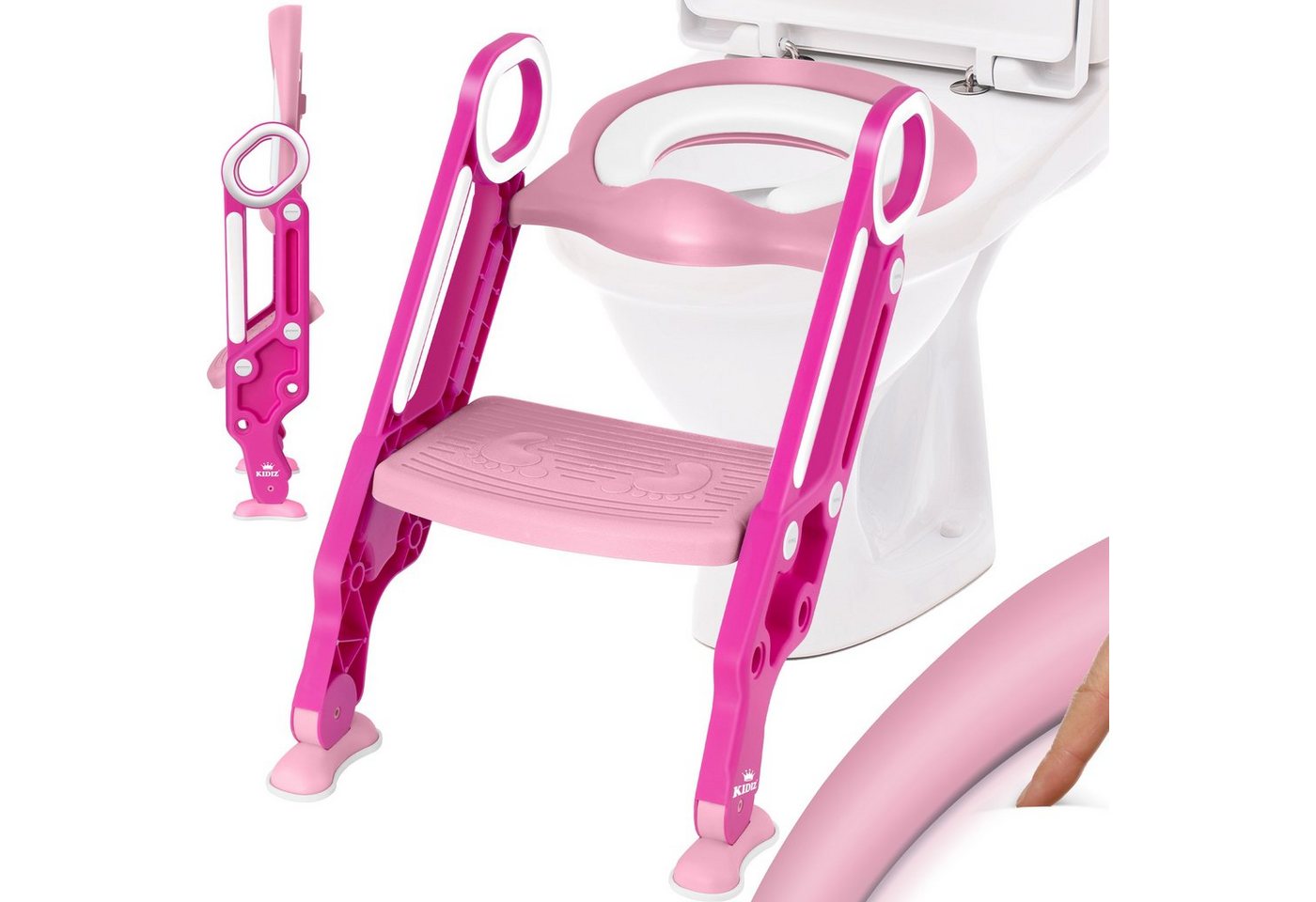 KIDIZ Kinder Toilettensitz Toilettentrainer mit Treppe und Griffen Pink Bild 5