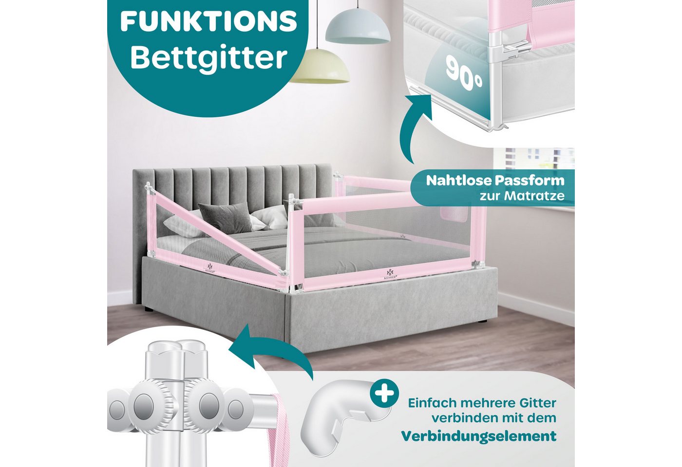KESSER Bettschutzgitter für Kinder Klappbar Länge 150 cm Rosa Bild 2