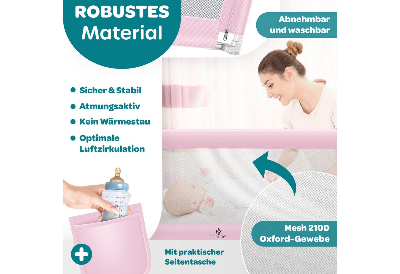 KESSER Bettschutzgitter für Kinder Klappbar Länge 150 cm Rosa Bild 4