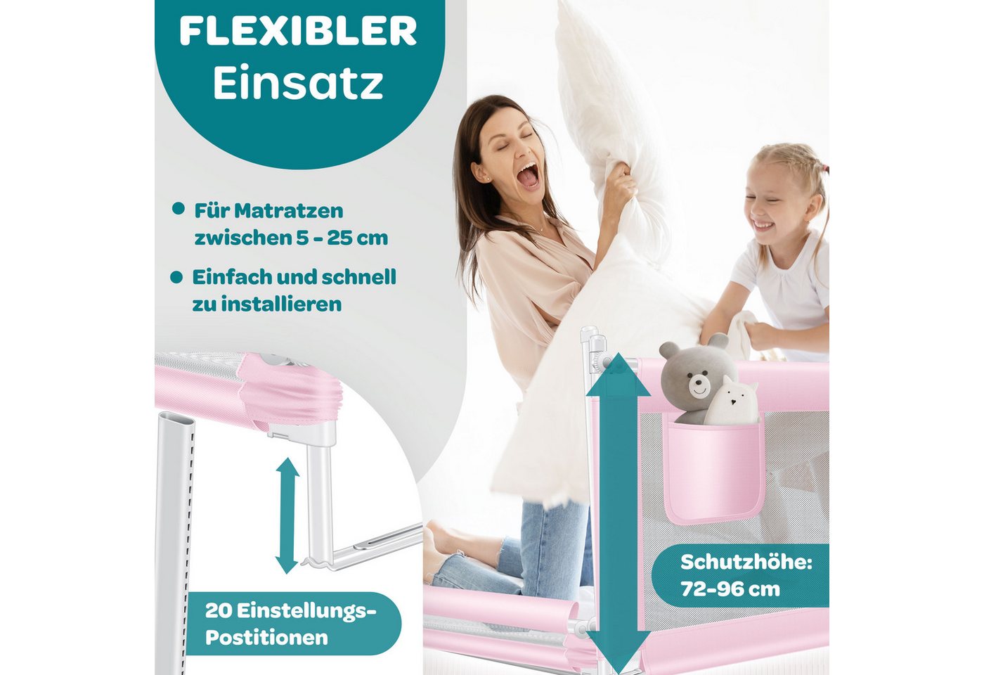 KESSER Bettschutzgitter für Kinder Klappbar Länge 150 cm Rosa Bild 5
