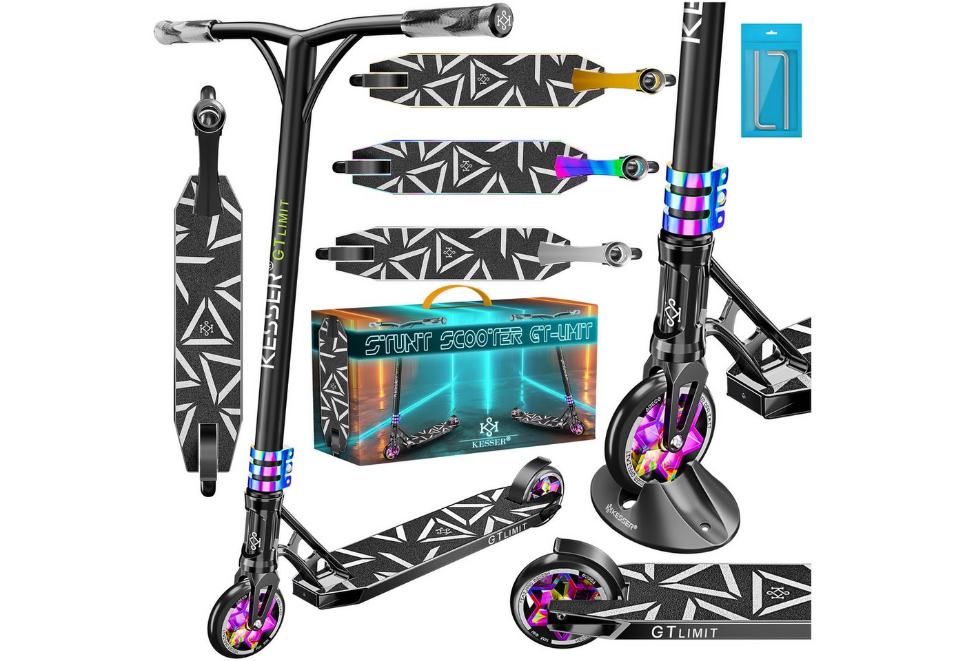 KESSER Stunt Scooter GT-Limit mit Ständer ABEC 9 110 mm PU Räder Schwarz Rainbow Bild 3