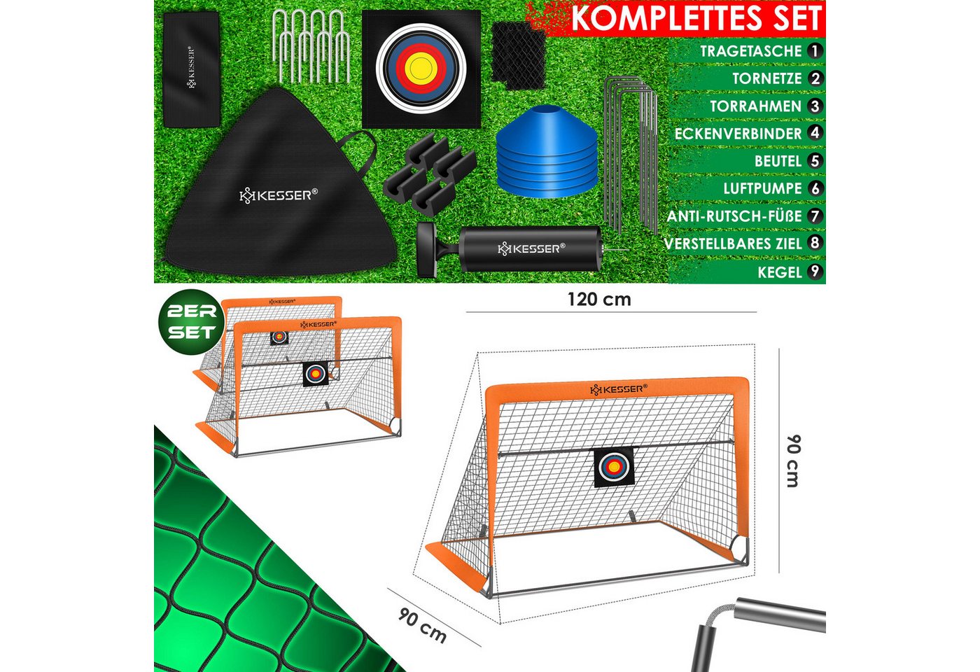KESSER Fußballtor für Kinder Kinderfußballtor Orange 2er Set 2 Tore