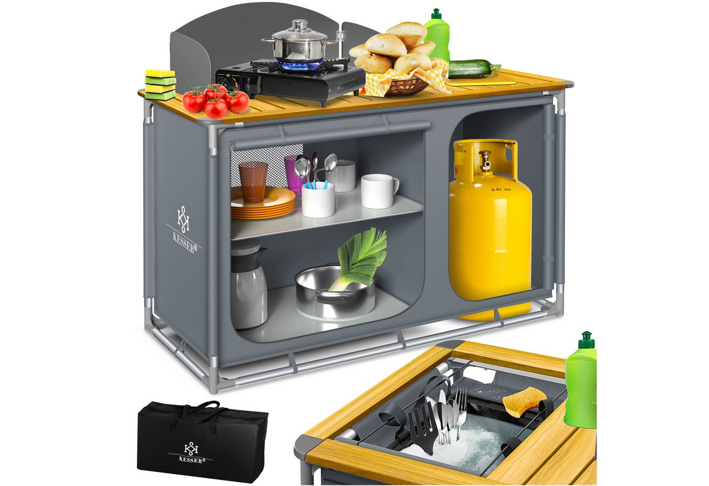 KESSER Campingschrank Campingküche mit Aluminiumgestell Typ F4 Grau